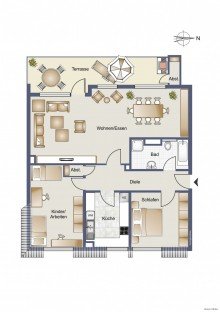 Grundriss Penthouse-Wohnung Modernes Penthouse mit Sonne, Stil & Skylineblick